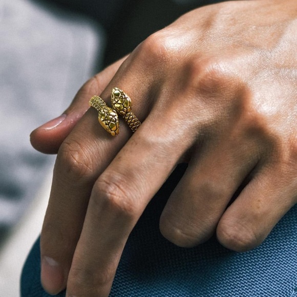 18k Snake Ring Toi Et Moi Luxurious Gold - Picture 8 of 14